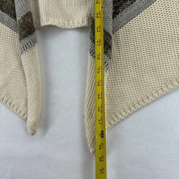 Chico's Cardigan Duster Sweater Vest Size L Cream Beige Silver Thread - Picture 10 of 11